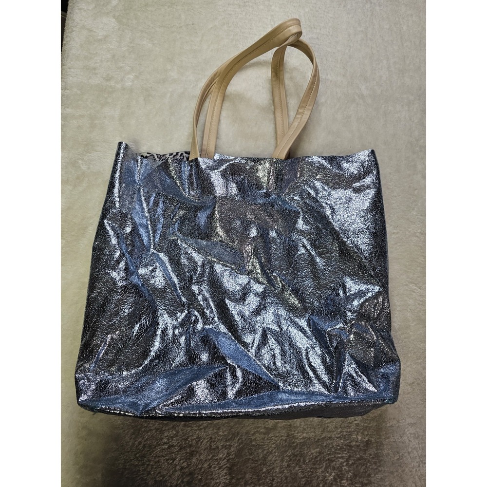 Sorial New York Double Strap Shoulder Tote Bag Ice Blue And Leopard Print